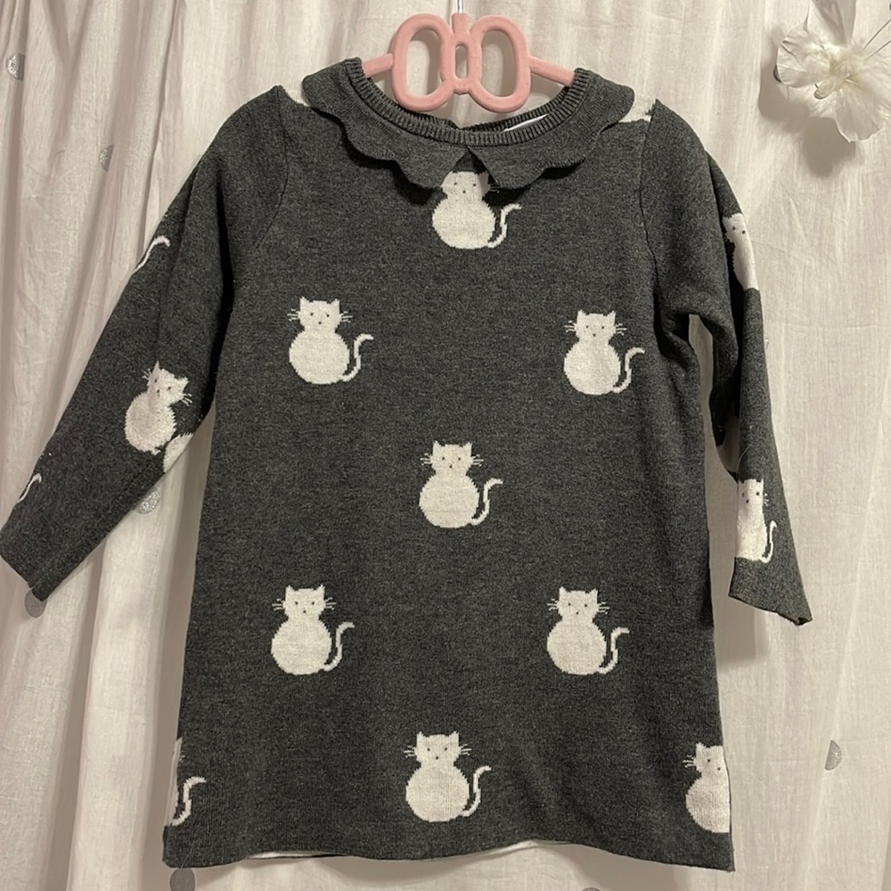 Jacadi Baby Girl Knit Dress with Cats